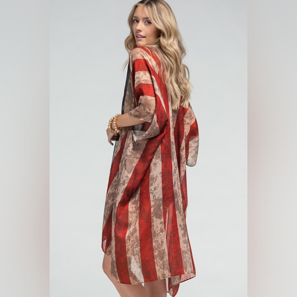 Vintage American Flag Kimono w/ Side Slits - Great for Patriotic Events! - Picture 6 of 11